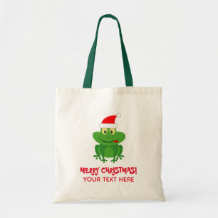 Funny Santa Claus frog Christmas tote bag