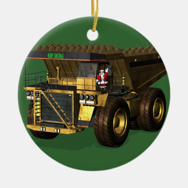 Funny Santa Claus Giant  Dump Truck Driver Ceramic Ornament (Front)
