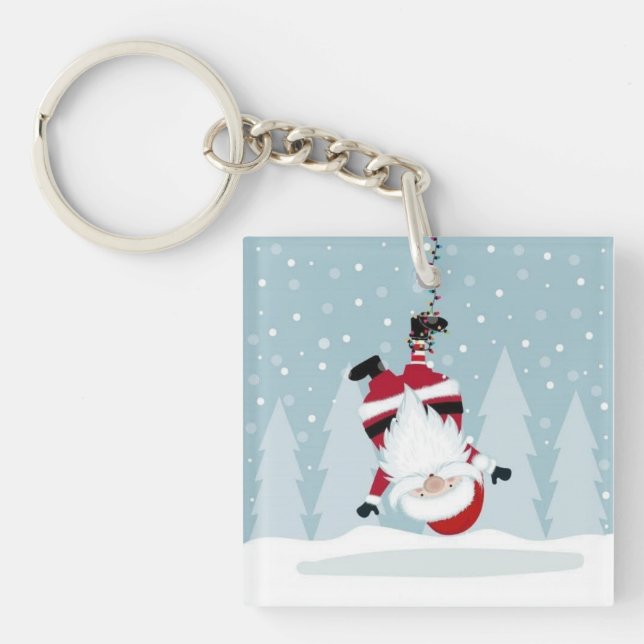 Funny Santa Claus Hanging Upside Down Keychain (Front)