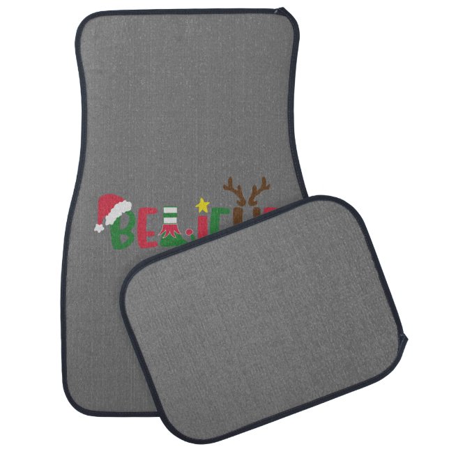 Funny Santa Claus Hat Believe Snowflakes Christmas Car Floor Mat (Set)