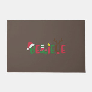 Funny Santa Claus Hat Believe Snowflakes Christmas Doormat