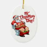 Funny Santa Claus Having A Rough Christmas Ceramic Ornament at Zazzle