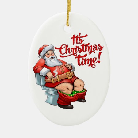 Funny Santa Claus Having A Rough Christmas Ceramic Ornament