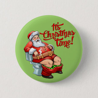 Funny Santa Claus Having a Rough Christmas Pinback Button