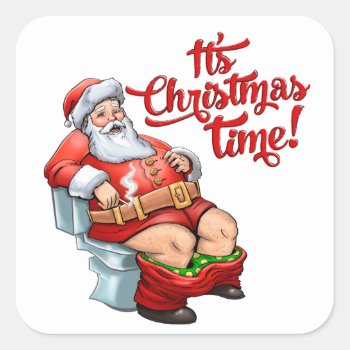 Funny Santa Claus Having A Rough Christmas Square Sticker by TRENDIUM at Zazzle
