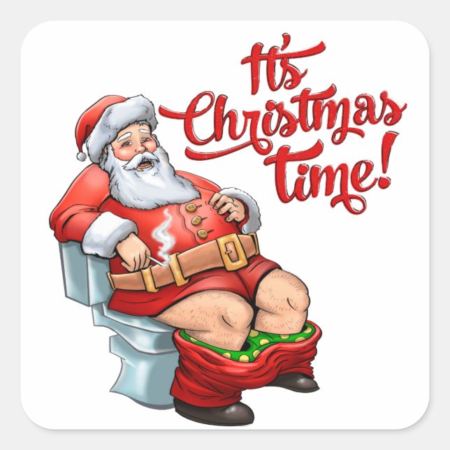 Funny Santa Claus Having a Rough Christmas Square Sticker (Front)