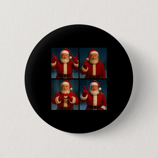 Funny Santa Claus Heart And Peace Sign Retro Chris Button (Front)