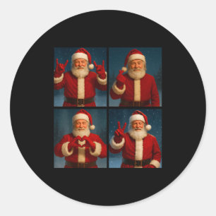 Funny Santa Claus Heart And Peace Sign Retro Chris Classic Round Sticker