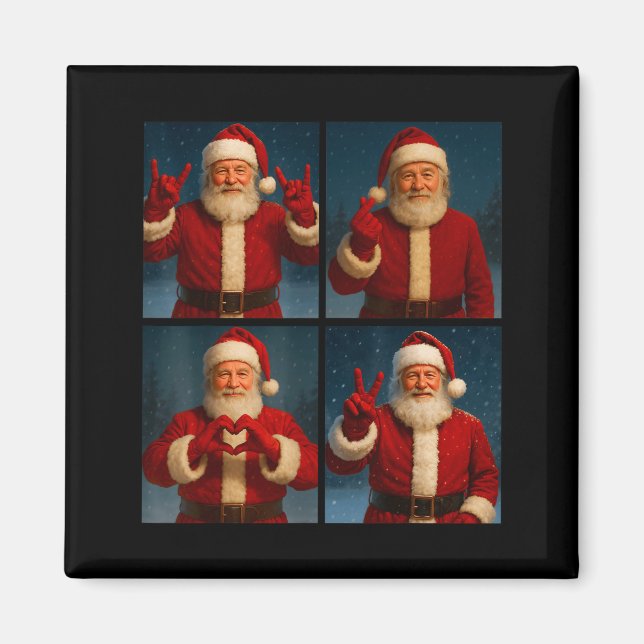 Funny Santa Claus Heart And Peace Sign Retro Chris Magnet (Front)