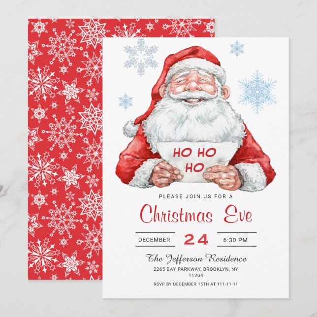 Funny Santa Claus Ho Ho Ho Holiday Christmas Eve Invitation (Front/Back)