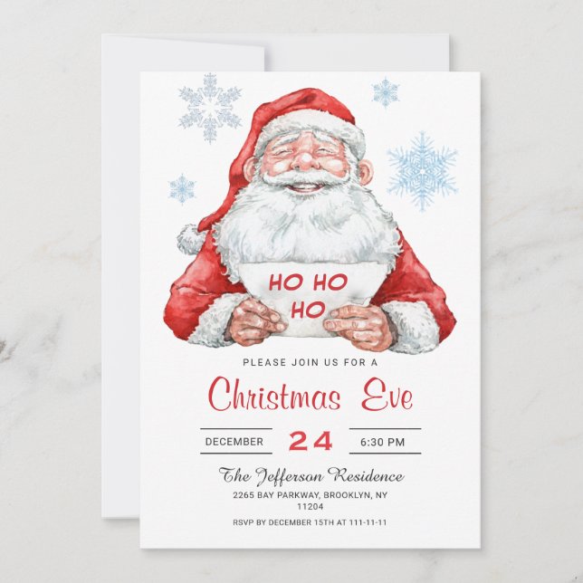 Funny Santa Claus Ho Ho Ho Holiday Christmas Eve Invitation (Front)