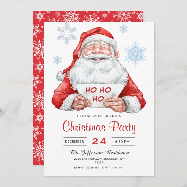 Funny Santa Claus Ho Ho Ho Holiday Christmas Party Invitation (Front/Back)