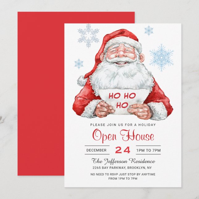 Funny Santa Claus Holiday Christmas Open House Invitation (Front/Back)