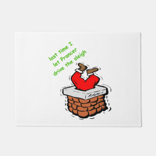 Funny Santa Claus Joke Stuck Chimney Xmas Holiday Doormat