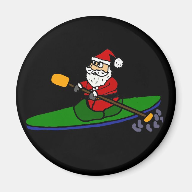 Funny Santa Claus Kayaking Christmas Cartoon Magnet (Front)
