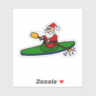 Funny Santa Claus Kayaking Christmas Cartoon Sticker