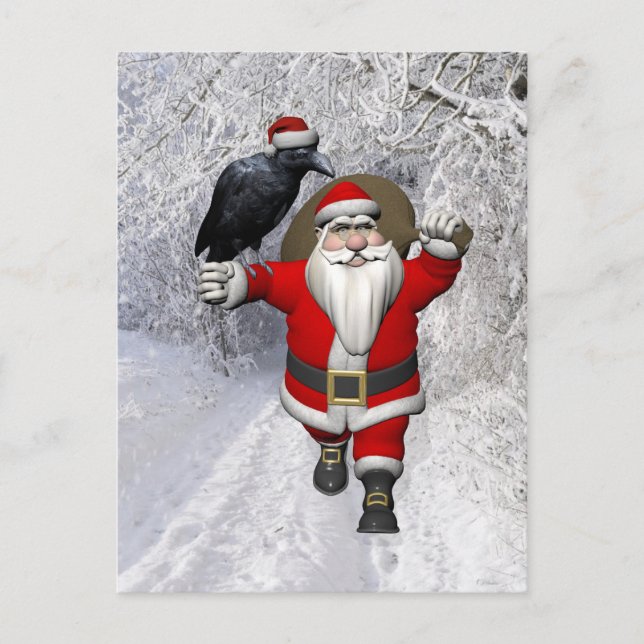 Funny Santa Claus Loves Ravens Holiday Postcard (Front)