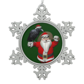 Funny Santa Claus Loves Ravens Snowflake Pewter Christmas Ornament