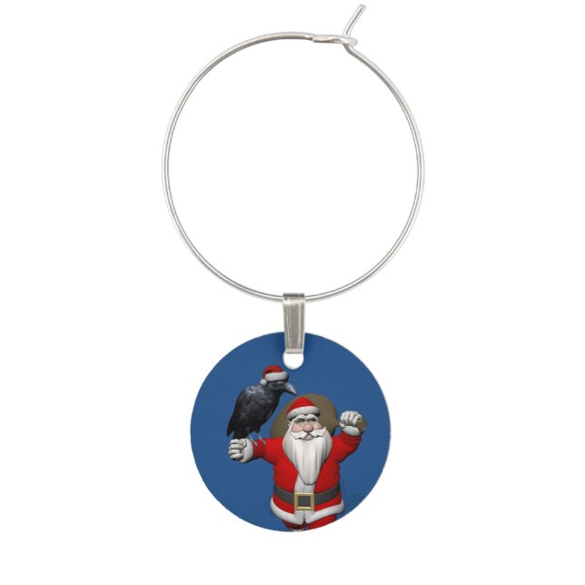 Funny Santa Claus Loves Ravens Wine Charm (Front)