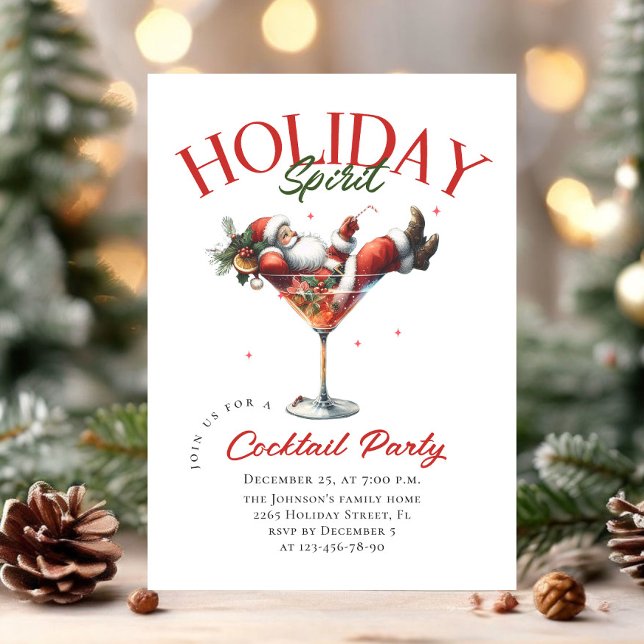 Funny Santa Claus Martini Christmas Cocktail Party Invitation (Creator Uploaded)