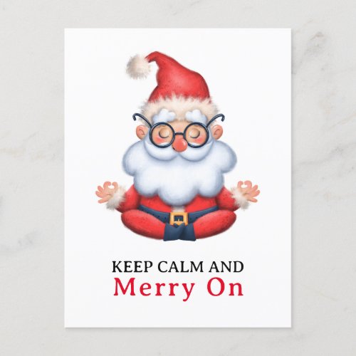 Funny Santa Claus Meditate Keep Calm And Merry On Postcard