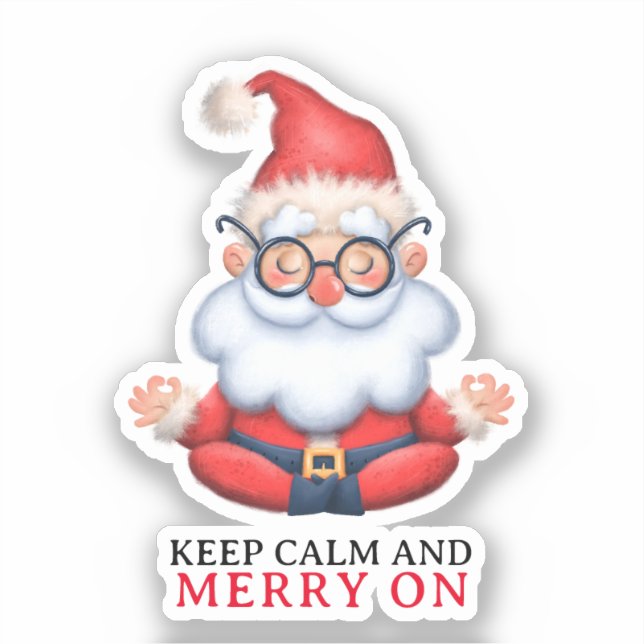 Funny Santa Claus Meditate Keep Calm And Merry On Sticker (Front)