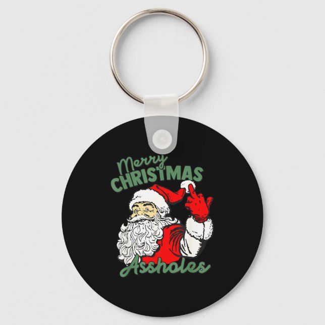 Funny Santa Claus Merry Christmas Holes  Keychain (Front)
