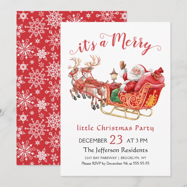 Funny Santa Claus Merry Christmas Little Party Invitation (Front/Back)