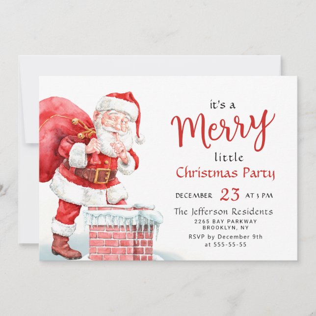 Funny Santa Claus Merry Christmas Little Party Invitation (Front)