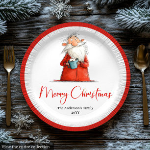 Funny Santa Claus Minimalist Holiday Tableware Paper Plates