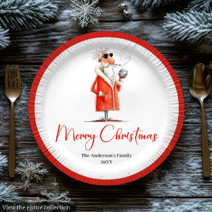 Funny Santa Claus Minimalist Holiday Tableware Set Paper Plates