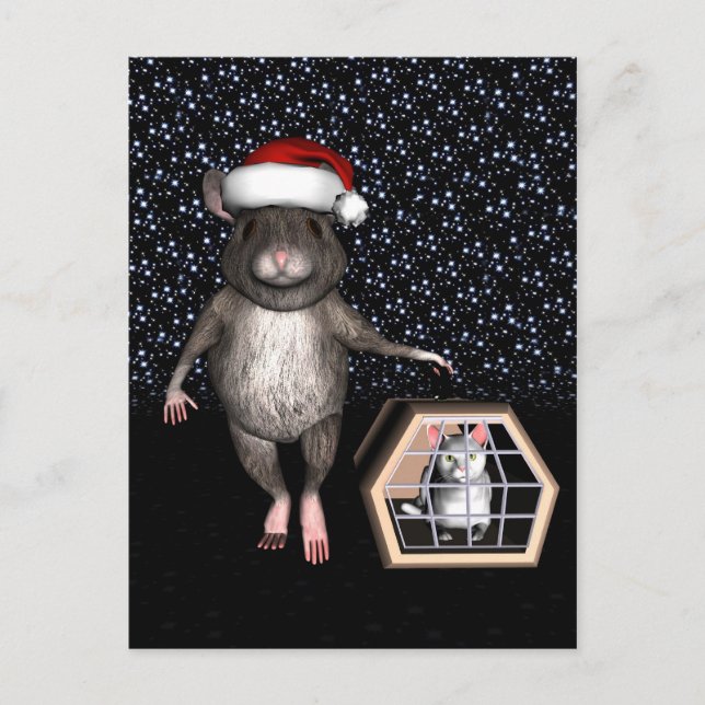 Funny Santa Claus Mouse Holiday Postcard (Front)