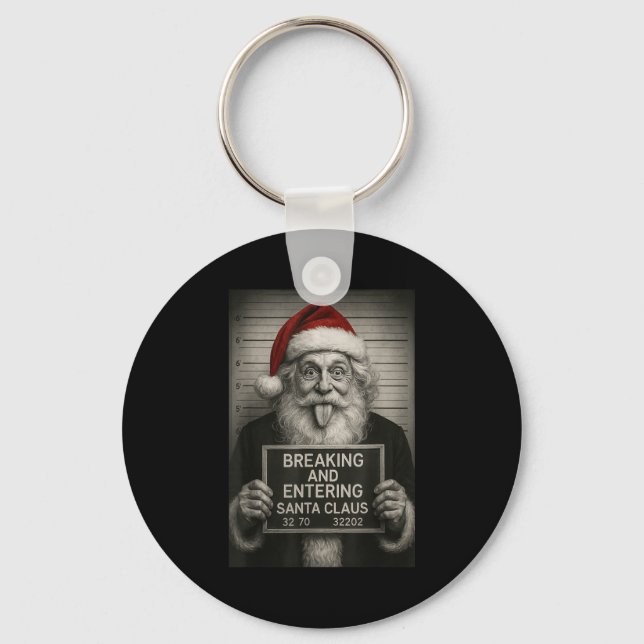 Funny Santa Claus Mugshot Christmas – Santa Xmas  Keychain (Front)