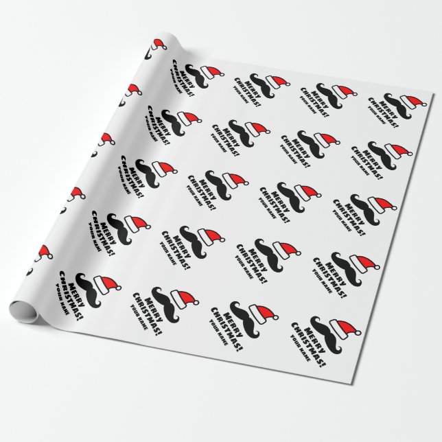 Funny Santa Claus mustache custom Christmas  Wrapping Paper (Unrolled)