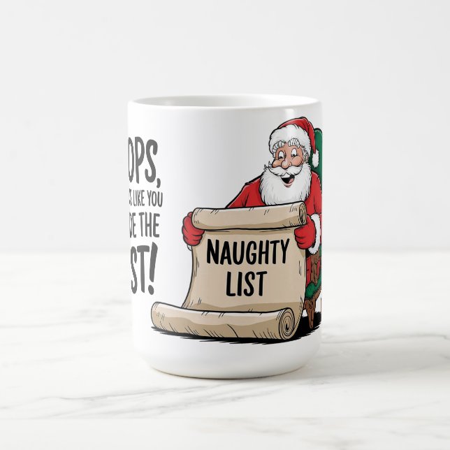 Funny Santa Claus Naughty List Christmas Design  Coffee Mug (Center)