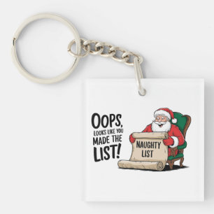 Funny Santa Claus Naughty List Christmas Design Keychain