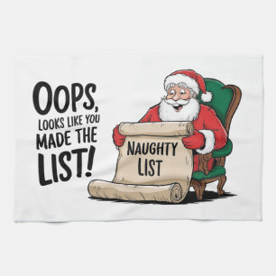 Funny Santa Claus Naughty List Christmas Design  Kitchen Towel
