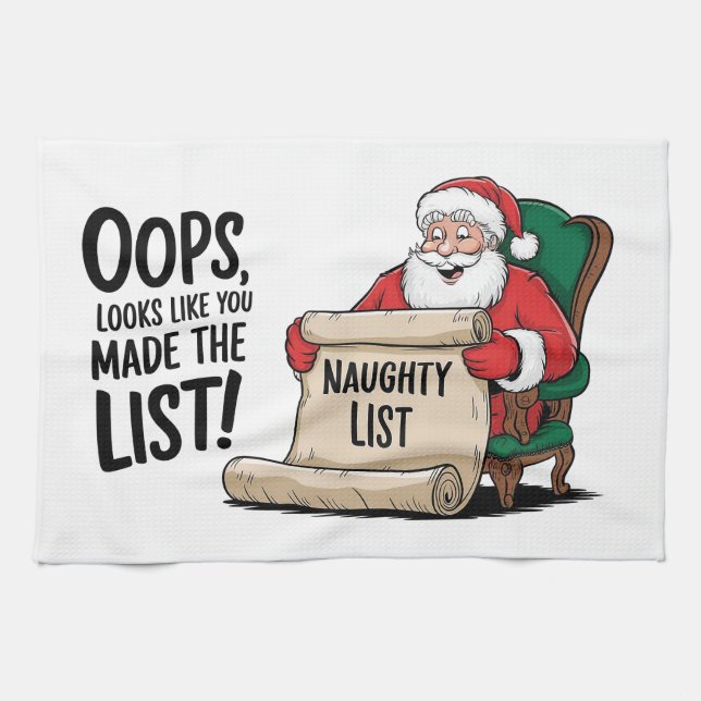Funny Santa Claus Naughty List Christmas Design  Kitchen Towel (Horizontal)
