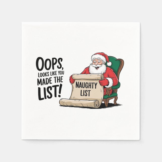 Funny Santa Claus Naughty List Christmas Design  Napkins (Front)