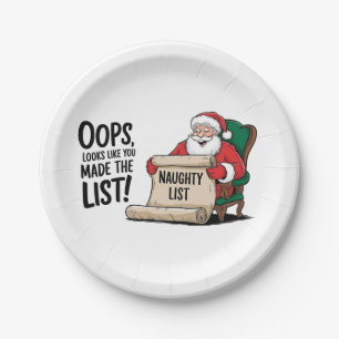 Funny Santa Claus Naughty List Christmas Design Paper Plates