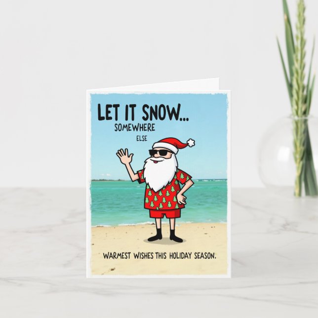 Funny Santa Claus on Beach Christmas Card (Front)