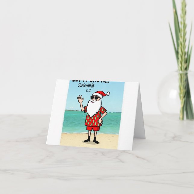Funny Santa Claus on Beach Christmas Card (Front)