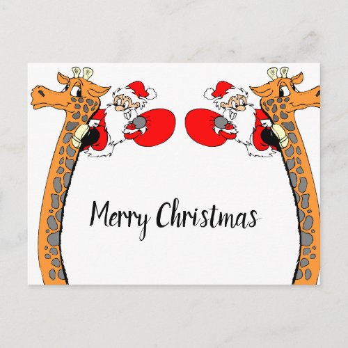 Funny Santa Claus On Giraffe Merry Christmas Postcard