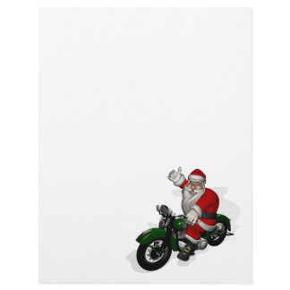Funny Santa Claus On Green Vintage Motorbike