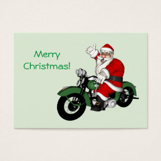 Funny Santa Claus On Green Vintage Motorbike