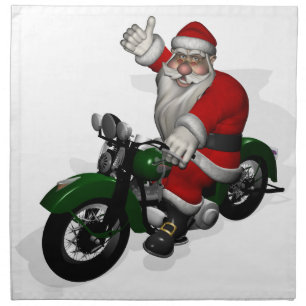 Funny Santa Claus On Green Vintage Motorbike Cloth Napkin