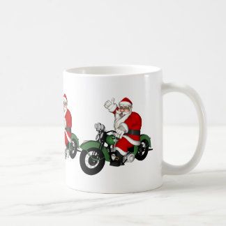 Funny Santa Claus On Green Vintage Motorbike Coffee Mug