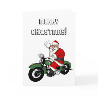 Funny Santa Claus On Green Vintage Motorbike Holiday Card