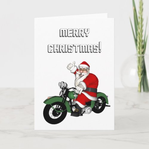 Funny Santa Claus On Green Vintage Motorbike Holiday Card