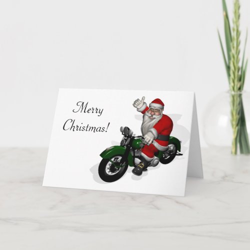 Funny Santa Claus On Green Vintage Motorbike Holiday Card